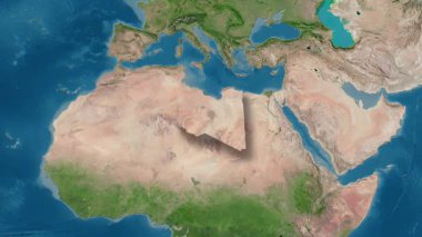 Libya haritası - çıkartma. Gölge. Uydu.