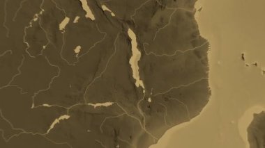 Malawi haritası - sağlam. Gölge. Sepya.