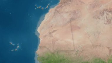 Moritanya haritası - sağlam. Gölge. Uydu.