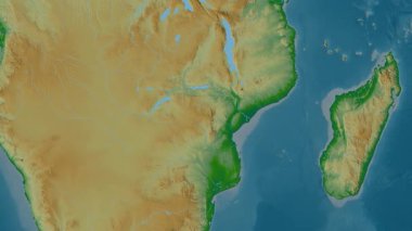 Mozambik haritası - sür. Gölge. Fiziksel.