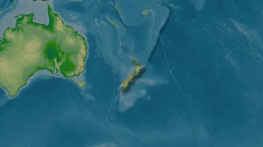 Yeni Zelanda haritası. Gölge. Fiziksel olarak. Etiketler