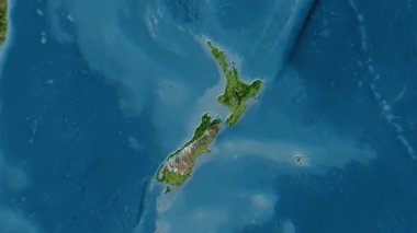 Yeni Zelanda haritası - sağlam. Gölge. Uydu. Etiketler