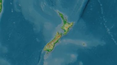 Yeni Zelanda haritası - sağlam. Gölge. Fiziksel.