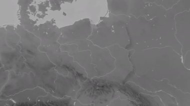 Polonya haritası - sağlam. Gölge. Gri tonlu. Etiketler