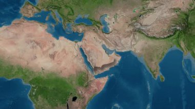 Suudi Arabistan haritası. Gölge. Uydu. Etiketler