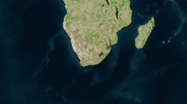 Güney Afrika haritası. Gölge. Uydu. Etiketler