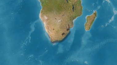 Güney Afrika haritası. Gölge. Uydu. Etiketler