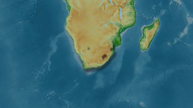 Güney Afrika haritası. Gölge. Fiziksel.