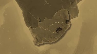 Güney Afrika haritası - sağlam. Gölge. Sepia. Etiketler