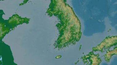 Güney Kore haritası - sür. Gölge. Fiziksel.