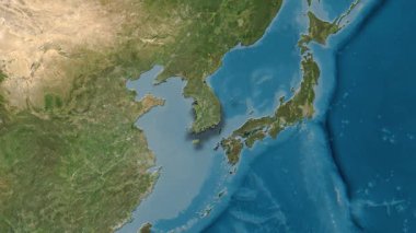 Güney Kore haritası. Gölge. Uydu. Etiketler