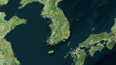 Güney Kore haritası - sağlam. Gölge. Uydu. Etiketler