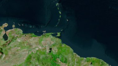 Trinidad ve Tobago haritası. Gölge. Uydu. Etiketler