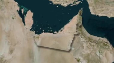 Birleşik Arap Emirlikleri haritası - sağlam. Gölge. Uydu. Etiketler