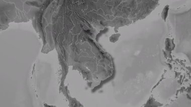 Vietnam haritası - sağlam. Gölge. Gri tonlu. Etiketler