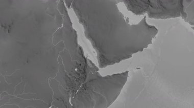 Yemen haritası - süzül. Gölge. Gri Tonlama.