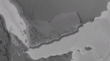 Yemen haritası - sağlam. Gölge. Gri tonlu. Etiketler