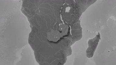 Zambiya haritası - çıkarma. Gölge. Gri tonlu. Etiketler