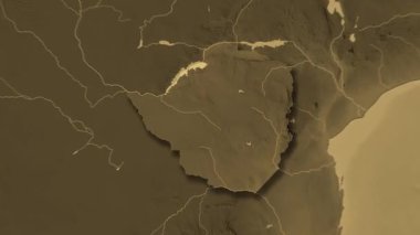 Zimbabwe haritası - sağlam. Gölge. Sepia. Etiketler