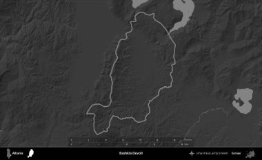 Bashkia Devoll. Arnavutluk 'un idari bölgesi gri ölçekli bir yükselme haritasında belirtildi