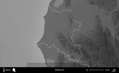 Bashkia Fier. Arnavutluk 'un idari bölgesi gri ölçekli bir yükselme haritasında belirtildi