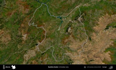 Bashkia Kukes. Arnavutluk 'un idari bölgesinde, Ekim 2019' da çekilen Global Mozaik Sentinel-2 karolarından oluşan bir uydu görüntüsü sıralandı