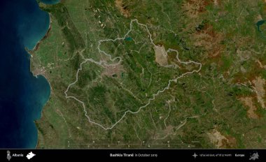 Bashkia Tirane. Arnavutluk 'un idari bölgesinde, Ekim 2019' da çekilen Global Mozaik Sentinel-2 karolarından oluşan bir uydu görüntüsü sıralandı