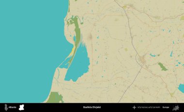 Bashkia Divjake. Arnavutluk 'un idari bölgesi Topografik İnsani Stil Haritasında