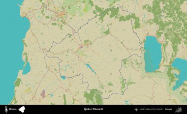 Qarku i Elbasanit. Arnavutluk 'un idari alanı Topografik İnsani Stil Haritasında özetlendi