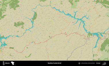 Bashkia Fushe-Arrez. Arnavutluk 'un idari bölgesi Topografik İnsani Stil Haritasında