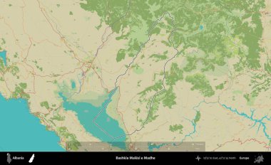 Bashkia Malesi ve Madhe. Arnavutluk 'un idari alanı Topografik İnsani Stil Haritasında özetlendi