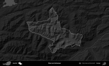 Eben am Achensee. Avusturya 'nın idari alanı koyu gri tonlu bir yükselme haritasına vurgulandı ve özetlendi