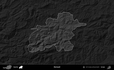 Mariazell. Avusturya 'nın idari alanı koyu gri tonlu bir yükselme haritasına vurgulandı ve özetlendi