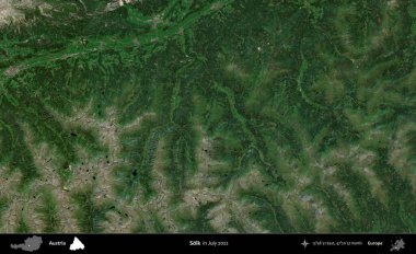 Solk. Temmuz 2022 'de çekilen Global Mozaik Sentinel-2 karolarından oluşan bir uydu görüntüsü üzerine Avusturya' nın idari bölgesi