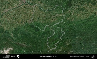 Bezirk Amstetten. Avusturya 'nın idari alanı, Temmuz 2022' de çekilen Global Mozaik Sentinel-2 karolarından oluşan bir uydu görüntüsüyle özetlendi.