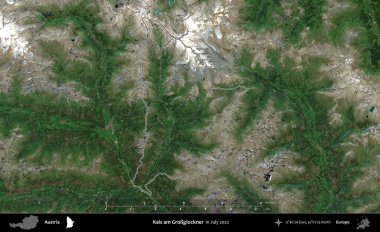 Kals Grossglockner 'dır. Avusturya 'nın idari alanı, Temmuz 2022' de çekilen Global Mozaik Sentinel-2 karolarından oluşan bir uydu görüntüsüyle özetlendi.