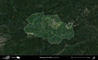 Neuberg ve der Murz. Avusturya 'nın idari alanı, Temmuz 2022' de çekilen Global Mozaik Sentinel-2 karolarından oluşan koyu renkli bir uydu görüntüsü üzerinde vurgulandı ve özetlendi.