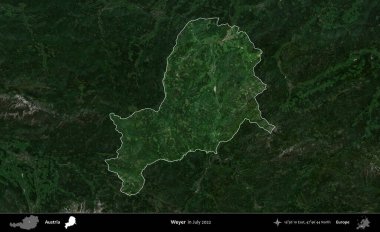 Weyer. Avusturya 'nın idari alanı, Temmuz 2022' de çekilen Global Mozaik Sentinel-2 karolarından oluşan koyu renkli bir uydu görüntüsü üzerinde vurgulandı ve özetlendi.