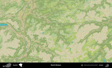 Bezirk Bludenz. Topografik İnsani Yardım Stili Haritasında Avusturya 'nın idari alanı