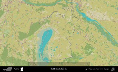Bezirk Neusiedl Ben See. Avusturya 'nın idari alanı Topografik İnsani Stil Haritası' nda özetlendi