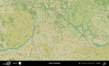 Bezirk Scharding. Topografik İnsani Yardım Stili Haritasında Avusturya 'nın idari alanı