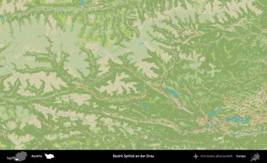 Bezirk Spittal an der Drau. Topografik İnsani Yardım Stili Haritasında Avusturya 'nın idari alanı