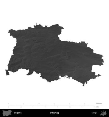 İşkembe. Bulgaristan 'ın idari bölgesi gri ölçekli yükseklik haritasında beyaza izole edildi