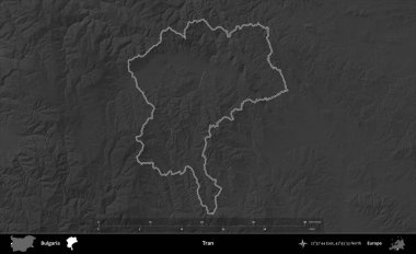 Tran. Bulgaristan 'ın idari bölgesi gri ölçekli bir yükselme haritasında belirtildi