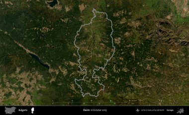 Devin. Bulgaristan 'ın idari alanı, Ekim 2019' da çekilen Global Mozaik Sentinel-2 karolarından oluşan bir uydu görüntüsünde özetlendi.