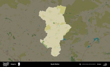 Byala Slatina. Bulgaristan 'ın idari alanı kararmış Topografik İnsani Yardım Stili Haritasında vurgulandı ve özetlendi