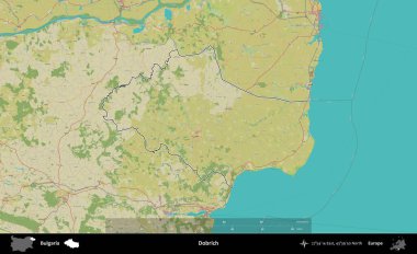 Dobrich. Bulgaristan 'ın idari alanı bir Topografik İnsani Stil haritasında özetlendi