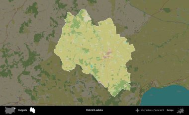 Dobrich-selska. Bulgaristan 'ın idari alanı kararmış Topografik İnsani Yardım Stili Haritasında vurgulandı ve özetlendi