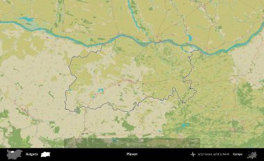 Plevne. Bulgaristan 'ın idari alanı bir Topografik İnsani Stil haritasında özetlendi