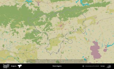 Stara Zagora. Bulgaristan 'ın idari alanı bir Topografik İnsani Stil haritasında özetlendi